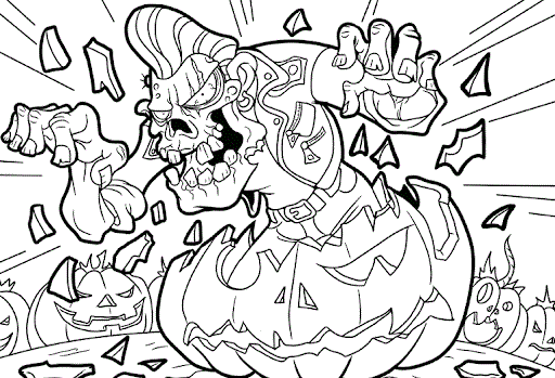 Kolorowanka potwór wychodzi z dynia i straszy w Halloween